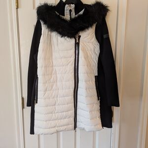 Ralph Lauren Black and White Puffer Jacket with Faux Fur